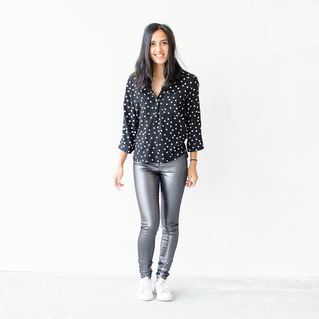 Outfit silver metallic skinny jeans